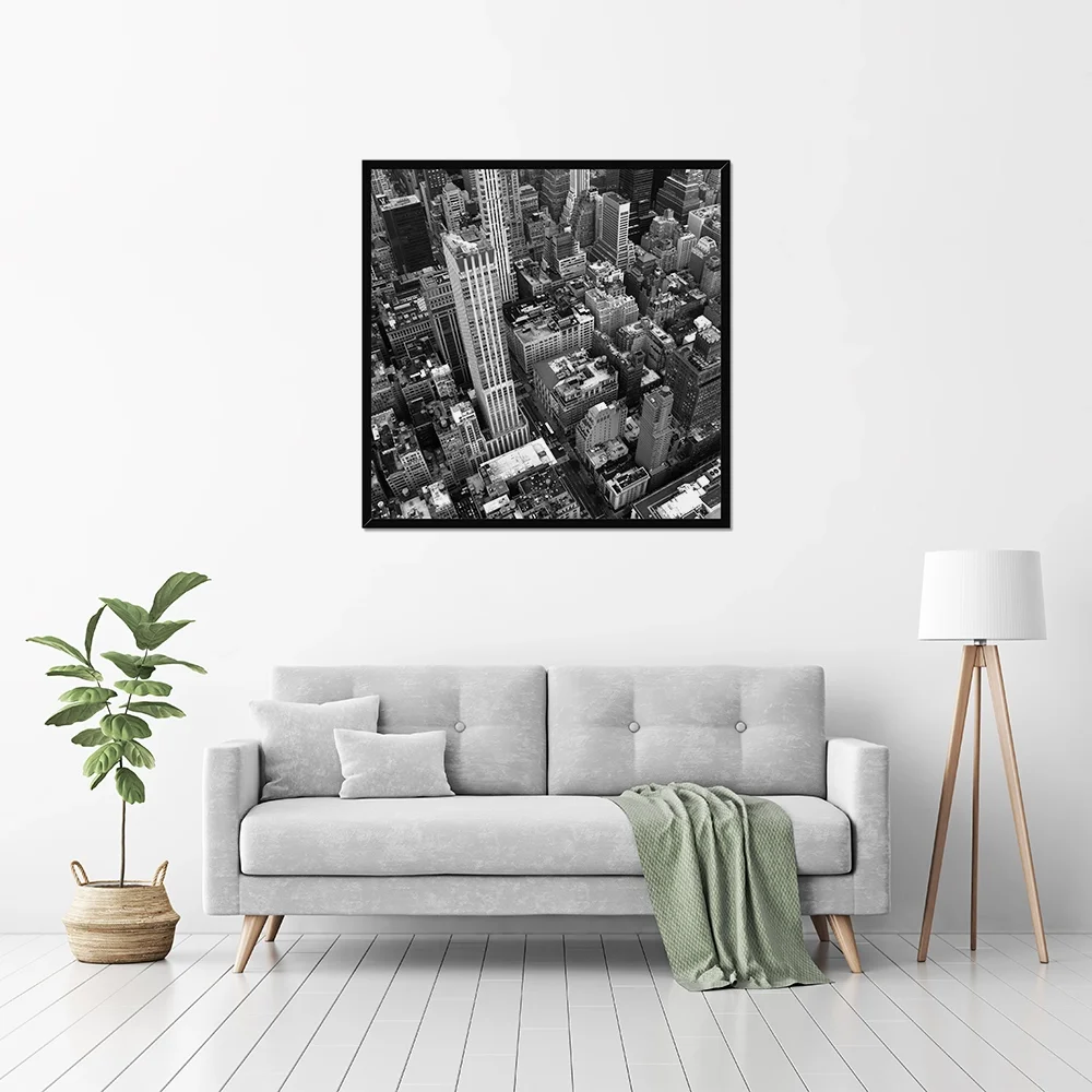 Framed portrait in a living room setting